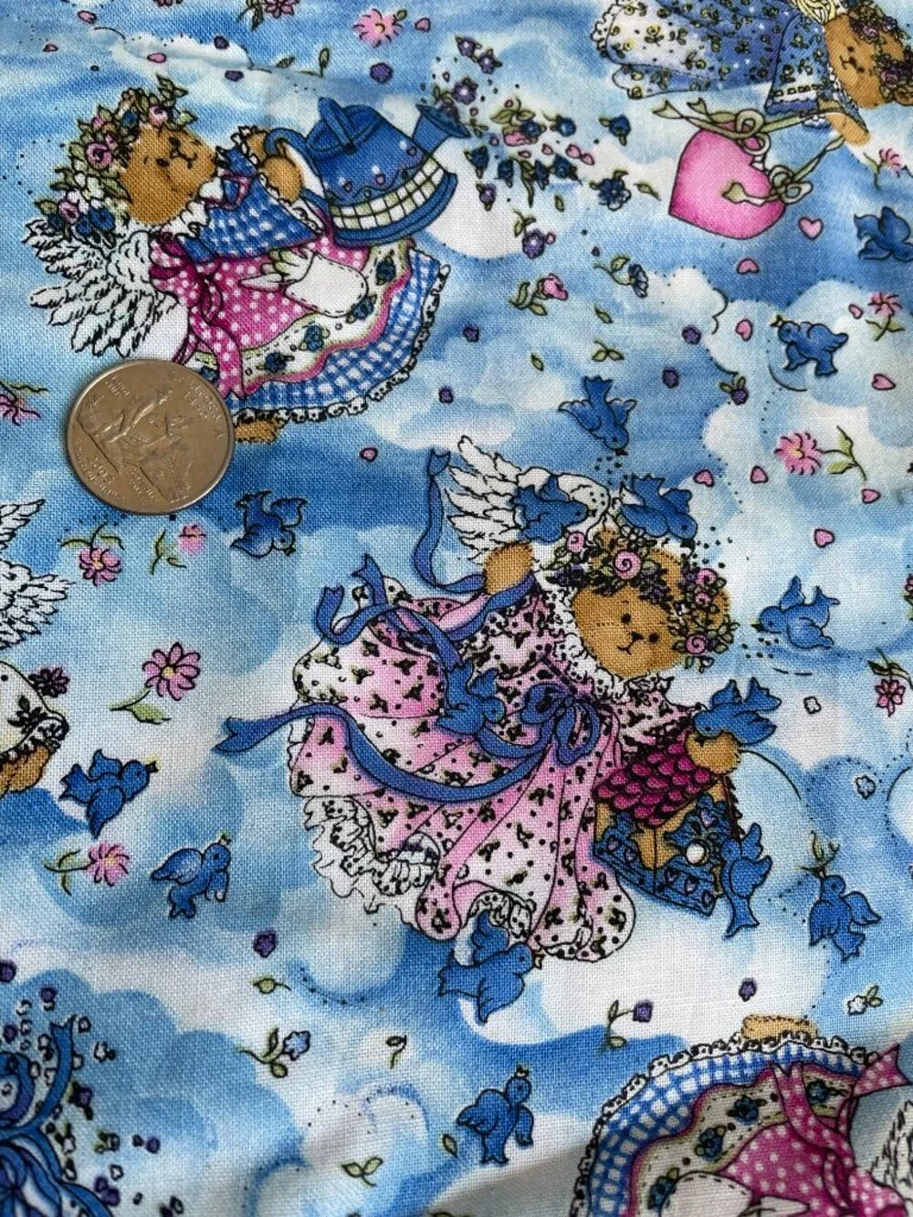 44 x 28” Vintage Retro Teddy Bear Floral Print  Cotton Fabric Quilting Crafting